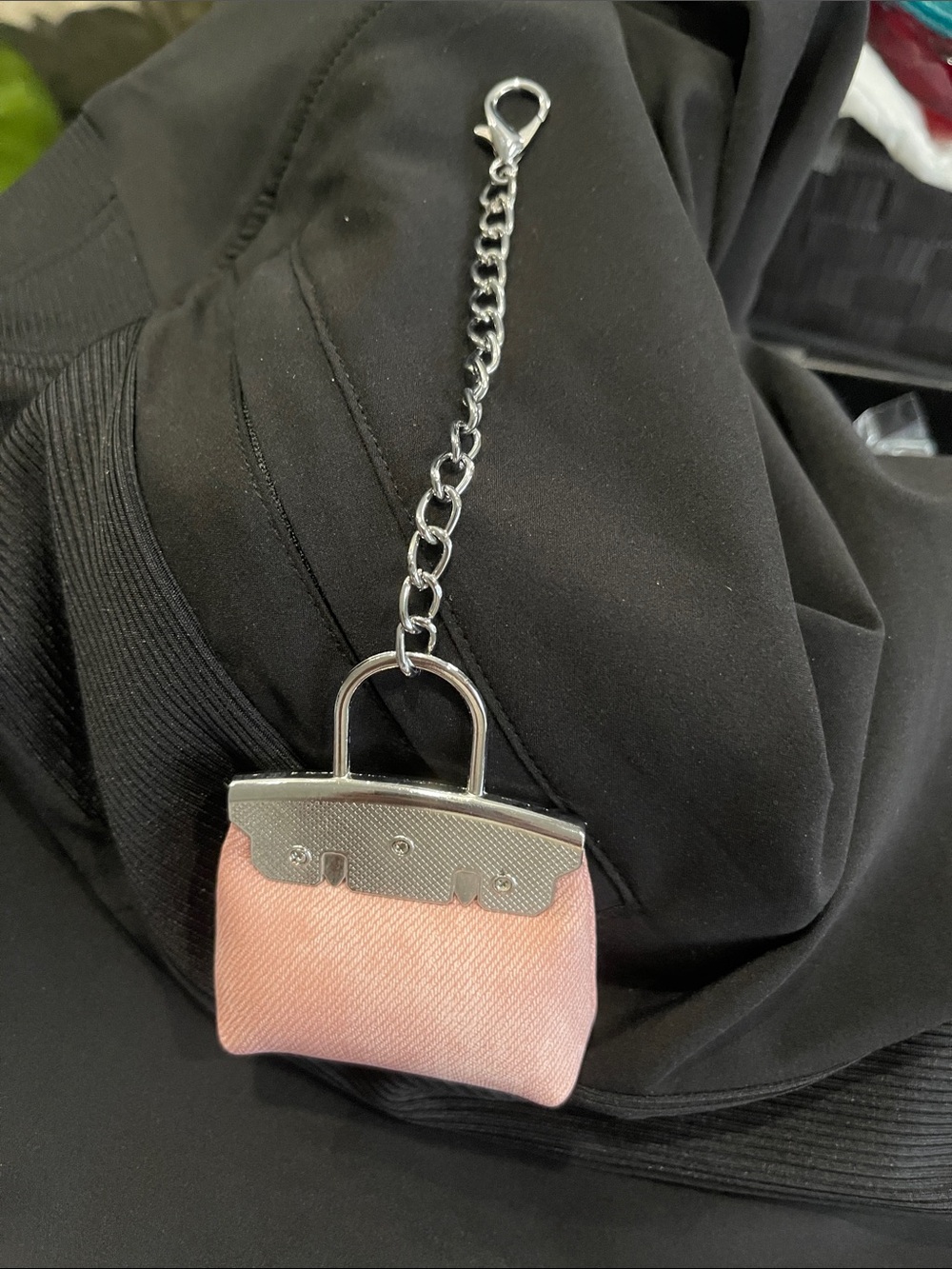 New Pink & Silvertone bag charm Handbag